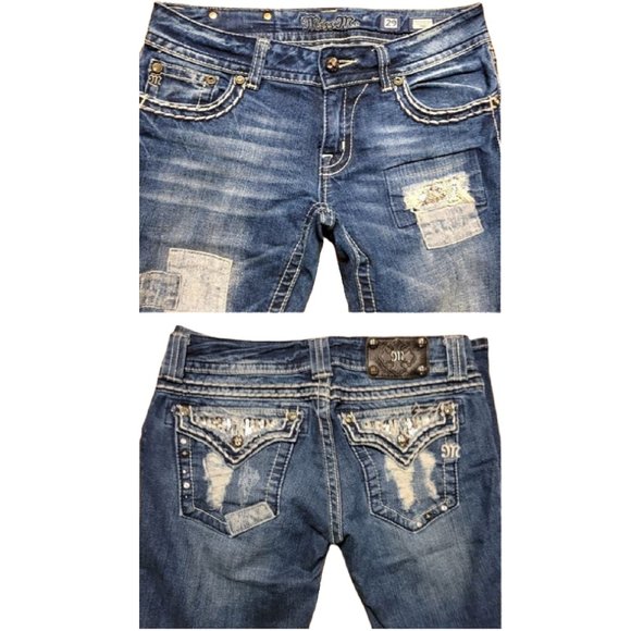 Distressed Bling Patchwork Miss Me Jeans - Picture 5 of 8